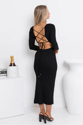 Backless Lace-Up Black Midi Dress | Dress In Beauty